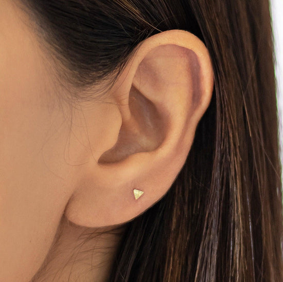 Mini Triangle Stud Earrings 10K Gold | Screw Backs & Hypoallergenic - Liv.Aura Jewelry